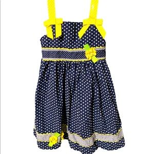 Little girls navy blue polkadot dress
